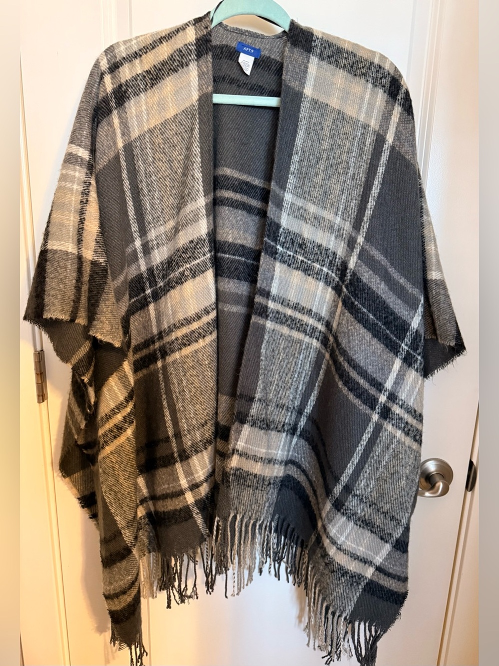 Women's Apt. 9 Plaid Fringe Poncho Sweater